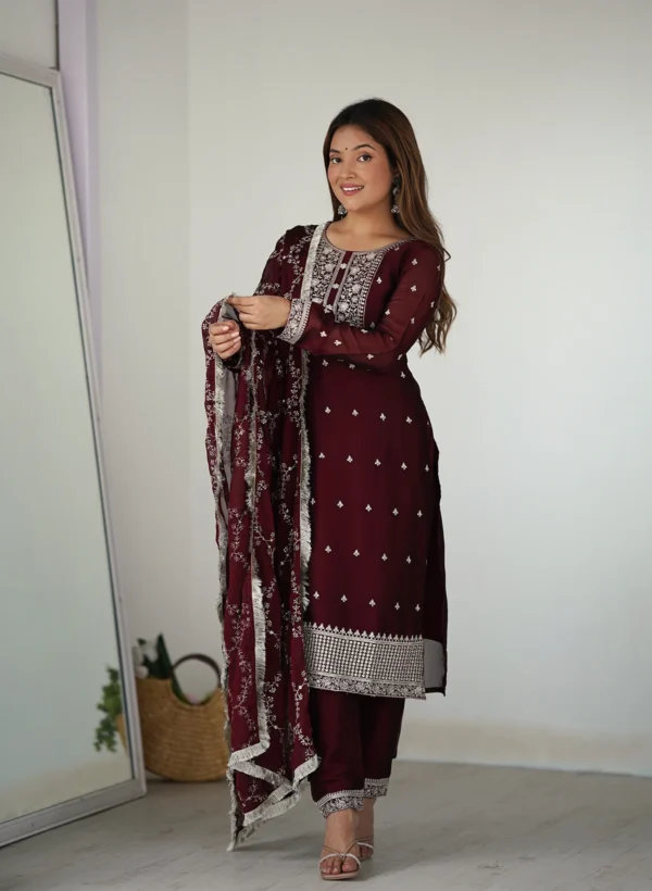 Maroon Color Rangoli Silk Three Piece Kurti Suit -  Fashion Fram